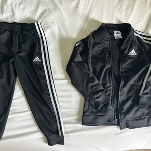 Adidas Kids Black Track Suit Set Jacket (size 7) & Pants White Athletic (size 5)